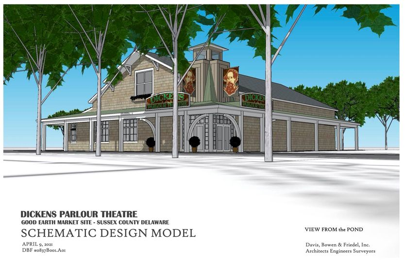 a rendering of the front of a theater