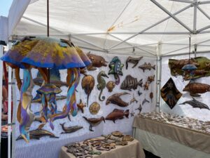 a tent with many different types of fish on it