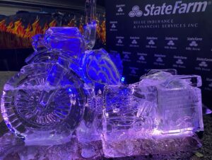 an ice sculpture of a motorcycle on display