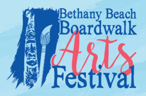the logo for the bethany beach boardwalk arts festival