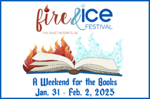 a poster for a book festival with a book on fire